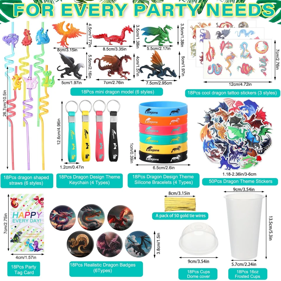 195 Piezas Temática Dragón Fiesta de Cumpleaños Favores Regalo para 18 Personas Incluye Taza con... Foto 2 de 4