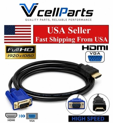 HDMI Male to VGA Male Video Converter Adapter Cable for PC DVD 1080p HDTV 6FT