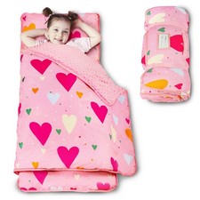 Toddler Nap Mat with Pillow and Minky Blanket, Large 55"x35" Sleeping Bag, Wa...