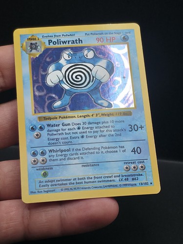 Poliwrath 13/102 Rare Holo Shadowless Pokemon TCG VTG WOTC Base Set 1999 DMG - Imagen 4 de 12