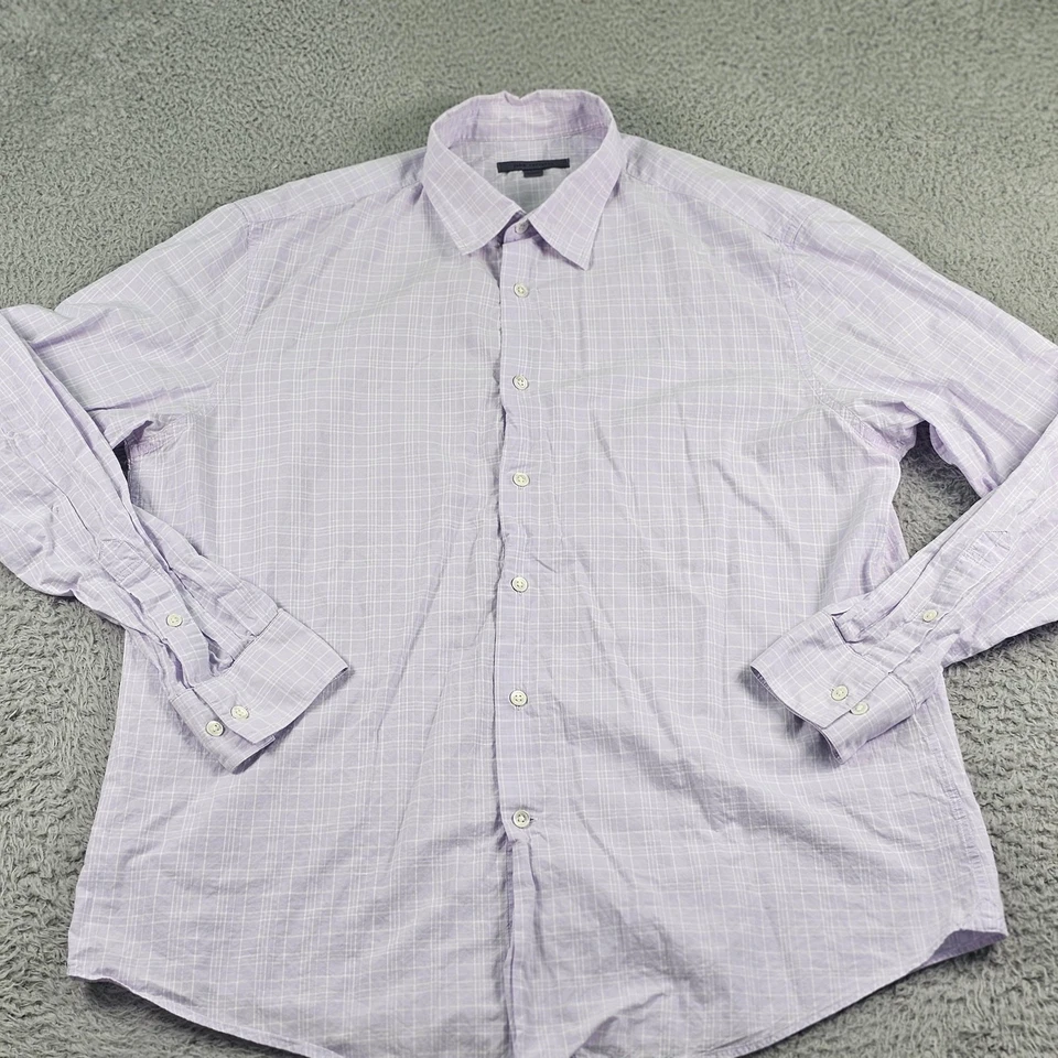 Camisa de vestir John Varvatos para hombre grande lavanda a cuadros manga larga algodón lino Foto 3 de 4