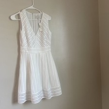 J Crew Dress Womens 2 White Eyelet V-Neck Fit + Flare Lined Coastal Sleeveless