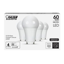 Feit Electric A19 LED Light Bulbs, 60W Eq, Bright White, 4-Pack Dimmable, G...