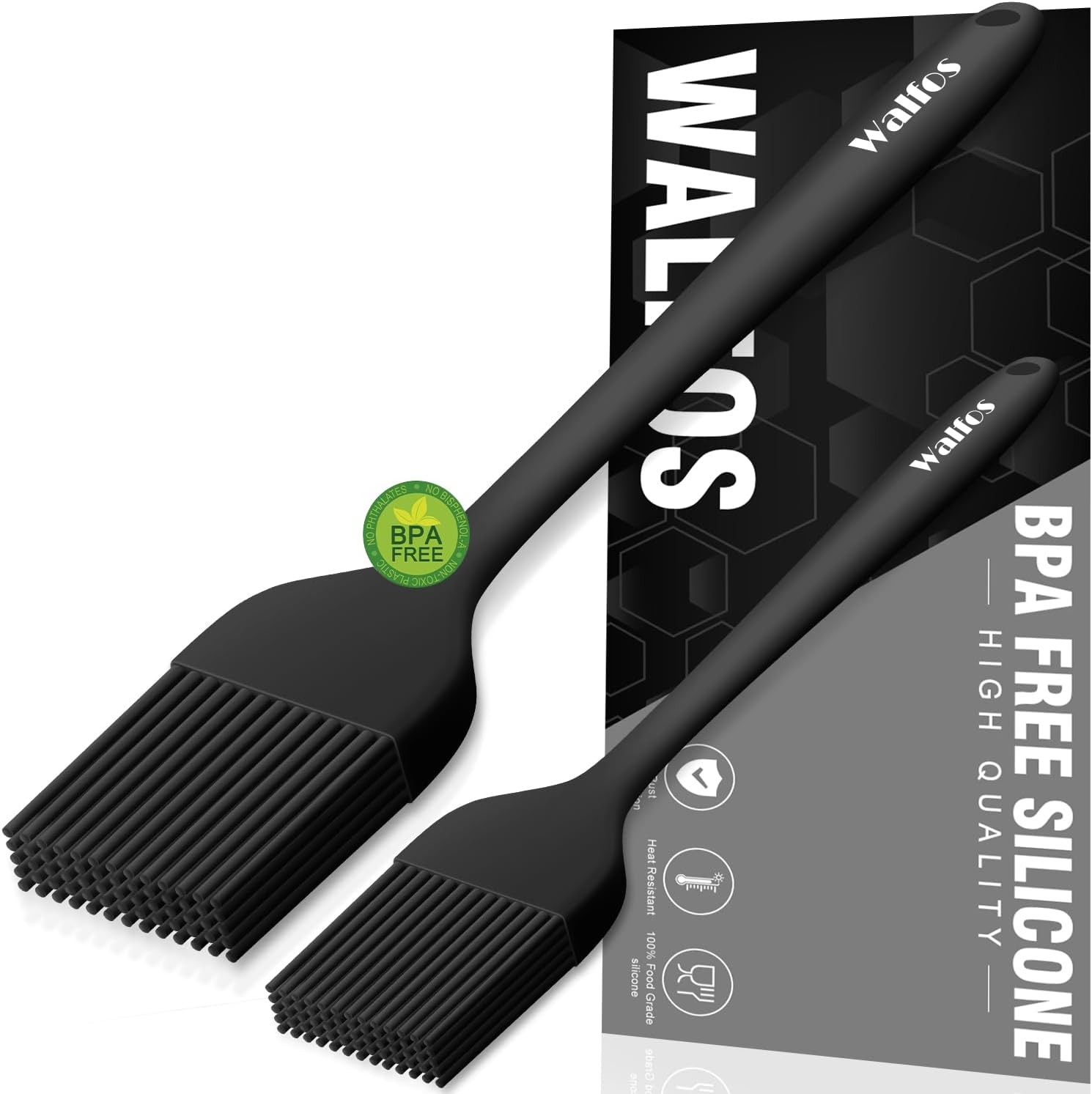 Walfos Silicone Basting Pastry Brush, Heat Resistant Large + Small, Black