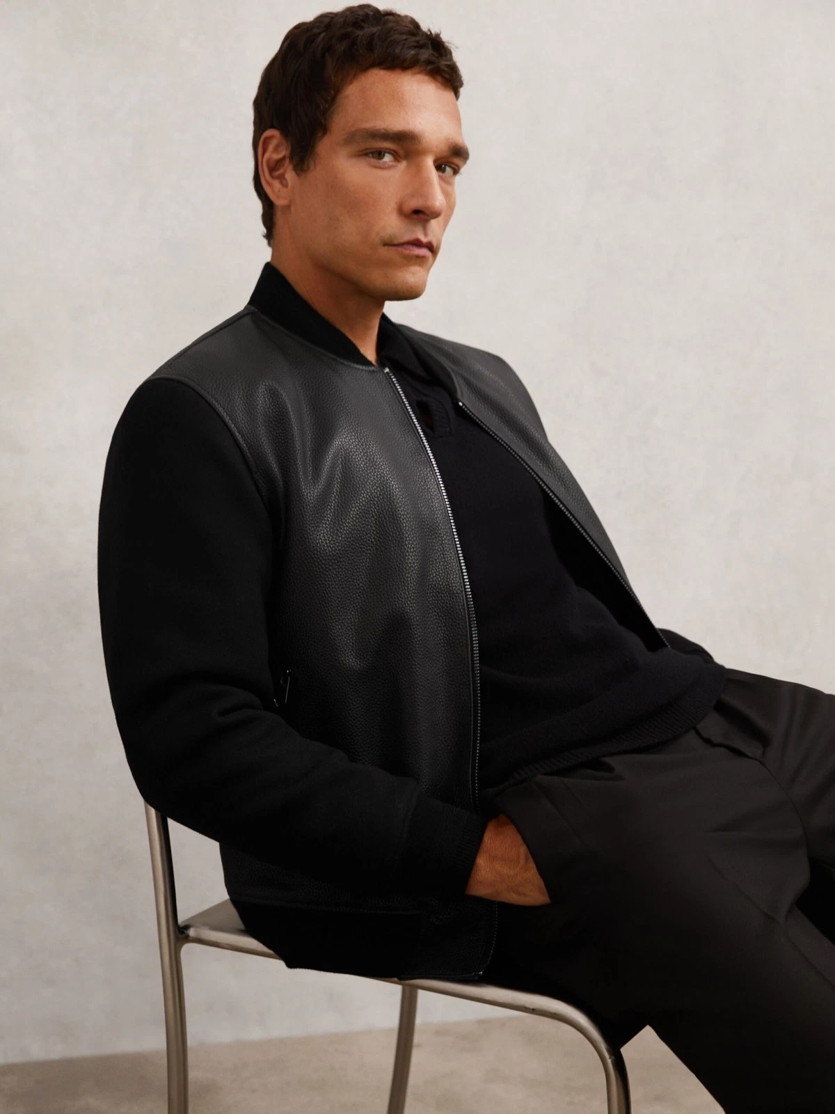 Men's Black Genuine Leather Bomber Jacket Premium Real Leather Varsity Style