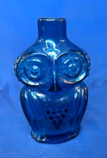 Vintage Viking Rainbow Blue Blunique Owl Bottle Handblown Figural Art Glass