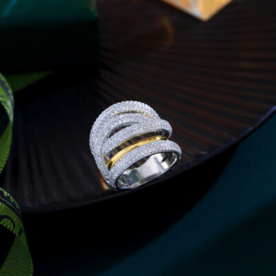 Twist Lines Geometric Cubic Zircon Ring Multi-Tone Gold Plated Fashion Jewellery