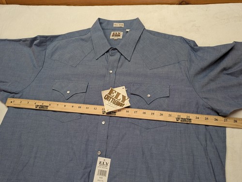 Ely Cattleman Mens Shirt 2XLT XXLT Blue Short Sleeve Pearl Snap Western Tall Man - Picture 5 of 9