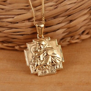 Authentic Yellow Gold Plated 925 Sterling Silver St. Christopher Pendant Necklace Chain