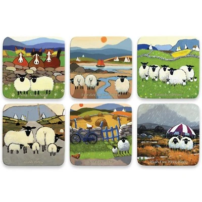 Sheep Drink Coasters Sets of 6 by Thomas Joseph Cork Backed Irish/Scottish