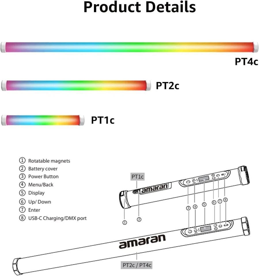Aputure Amaran PT2c RGBWW Full Color Pixel LED Video Tube Light Photography Lamp - Imagen 3 de 4