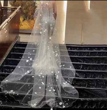 Wedding 3D Flower Veil for Bride Ribbon Edge Cathedral Pearls Rhinestones Veil