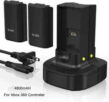 2 Battery Pack & Charger Dock Station For Microsoft Xbox 360 Wireless Controller