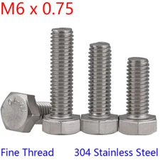 M6 - 0.75 Fine Thread 304 Stainless Steel Hex Cap Bolt / Screw DIN 933 Tap A2