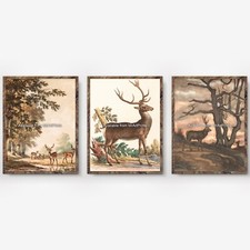 Triptych Set of 3 Stag Paintings Art Prints Poster Pictures Woodland Countryside