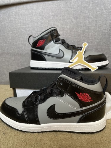 New Nike Air Jordan 1 Mid Particle Grey Shadow Red Black PS Size 2.5Y 640734 096 | eBay