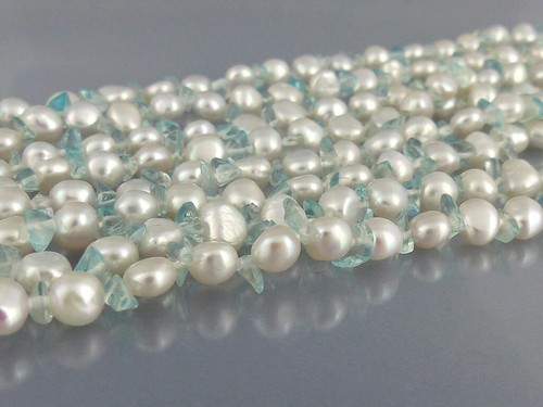 Kette Perlenkette Keshi-Perle und Aquamarin Splitter ca.180cm lang 007 - Picture 3 of 4