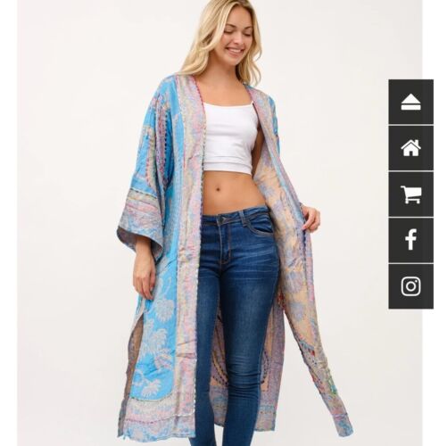 Women's Raj Blue Floral Kimono One Size