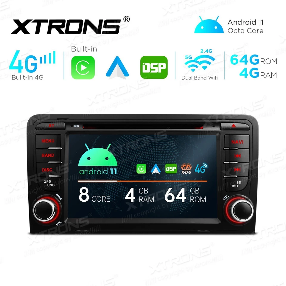 AUTORADIO ANDROID 11 4/64GB STEREO AUTO 7" AUDI A3 S3 RS3 NAVI COMANDI VOLANTE - Immagine 2 di 4