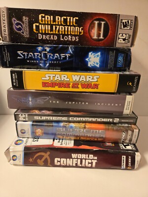 Lot of 7 PC games Supreme Commander World Conflict Star Wars Starcraft GC