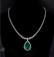 One-Of-A-Kind Green 18.52CT Emerald Lab-Created White 22.1CT Diamonds Necklace