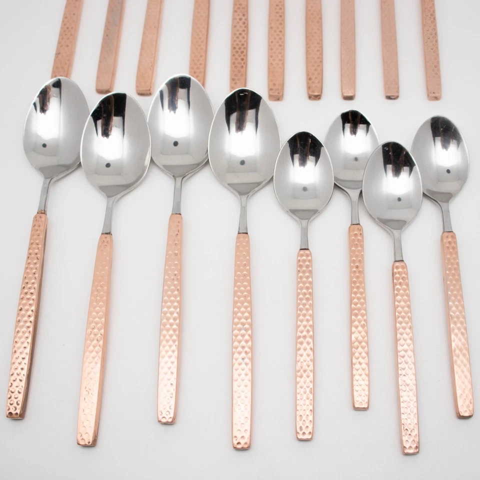 (18) Cuchillos Tenedores Cuchillos Mango Cobre Cuchillos Cucharas Cubiertos de Acero Inoxidable Towle Lawton Foto 3 de 4