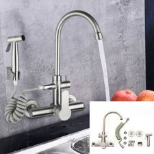 Wall Mount Kitchen Sink Faucet 2 Hole Kitchen Faucet With Spray Ceramic Valve