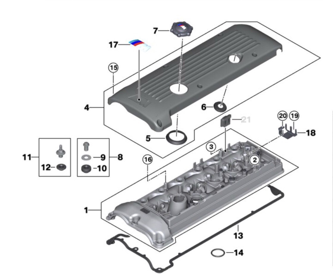 BMW S54 Valve Cover Gasket Kit – E36 E46 E85 E86, 3.2L, Genuine BMW/Elring 11127832034