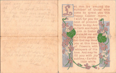 EARLY 1900S EASTER CARD LONG LETTER WRITTEN ON IT A9