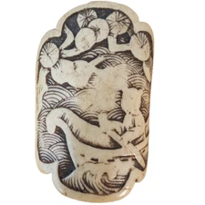 Antique Japanese Stag Antler Manju Netsuke Oni Boatman & Bamboo Grove Japan