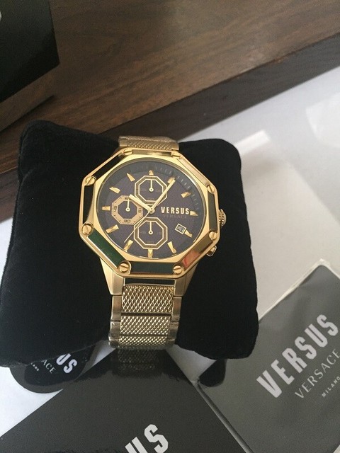 Versace Versus Vsp391019 Men S Kowloon Octagonal Case Blue Dial Gold Tone Watch For Sale Online Ebay
