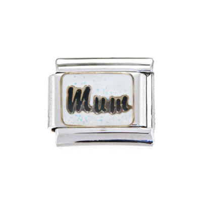 Mama weiß glitzernd 9mm Italian Charm - passt klassischen italienischen Bettelarmbändern