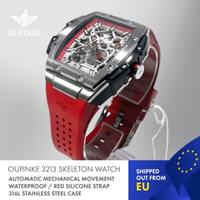 OUPINKE 3213 Skelett automatische mechanische wasserdichte Uhr. Red Edition.
