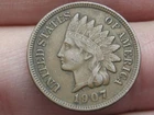 1907 Indian Head Cent Penny, XF/AU Details, 2.5 Diamonds