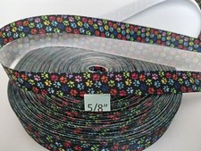 Grosgrain Ribbon Multicolor Tiny Paw Prints on Black, Dog Rescue Adoption 5/8"