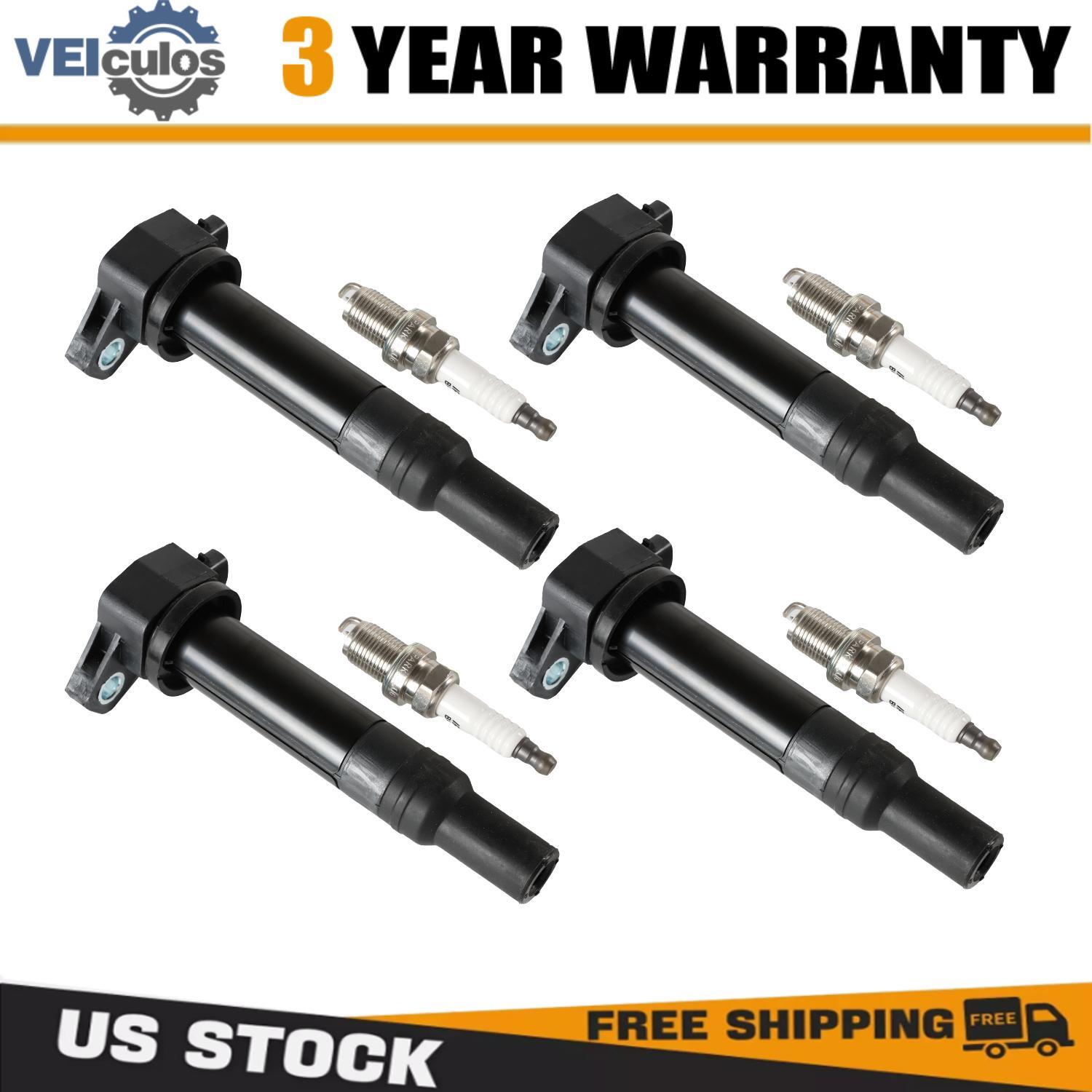 4PCS Ignition Coil  Iridium Spark Plugs For Dodge Attitude Hyundai Accent Kia