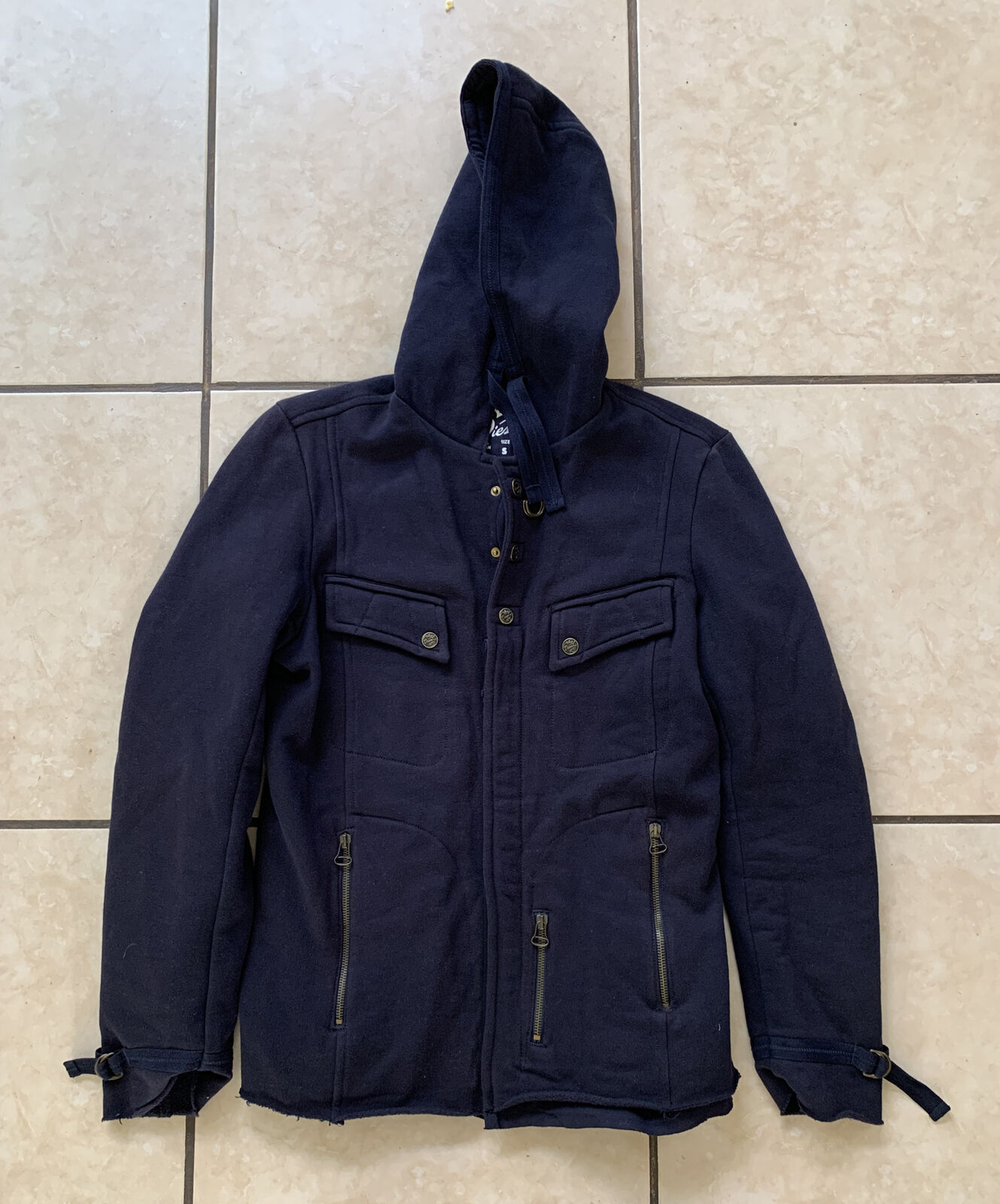 Diesel Men Jacket Hooded Knit Coat Size S Navy Bl… - image 8