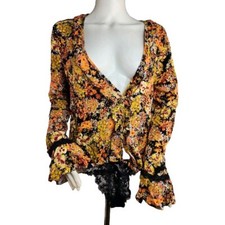 Free People Women's Size S Heat wave Bodysuit Midnight Combo Orange NWT 15