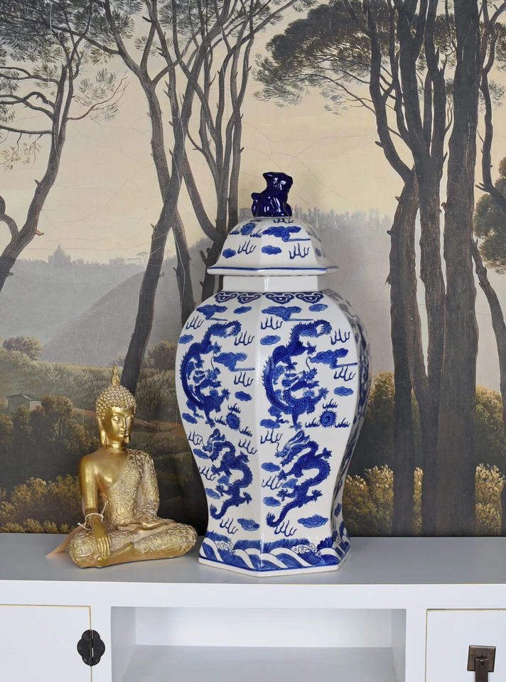 XL Deckelvase China Bodenvase Porzellan Gefäss Drache Vase mit Deckel 64cm - Bild 2 von 4