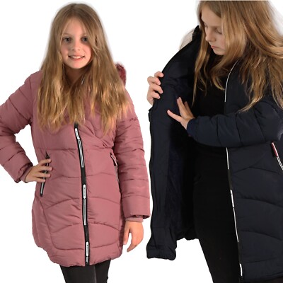 Mädchen Winter Mantel Stepp Jacke Kinder Kunst Fell Nieten Kragen  gefüttert