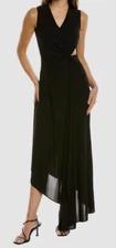 $445 Halston Women's Black Lena Twist-Front Cutout Jersey Dress Size 8