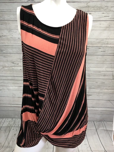 Kori America Tunic Women’s Size L Top Sleeveless Twist Knot Tank Striped