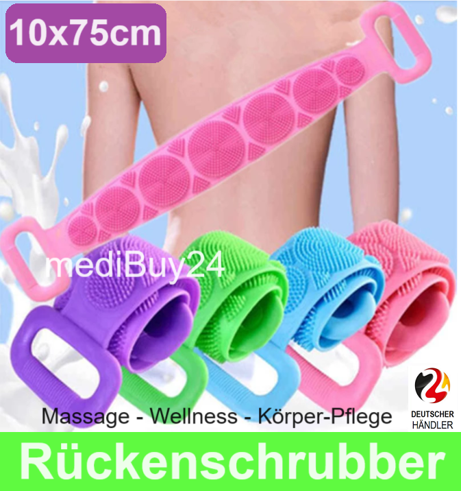 NUZAMAS Silikon-Körperschrubber Mit Griff – 60 Cm Lang, Lila, Doppelseitig Für Peeling & Massage, Duschfest