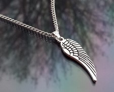 Silver Guardian Angel Wing Pendant Necklace with Silver Plated Chain by Hudegate