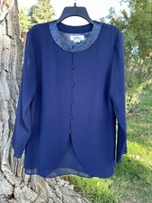 Patra Chiffon Blazer Beaded Collar Size 12 Royal Blue Mother-of-the-Bride Groom 