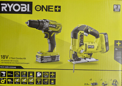 Ryobi Kombi-Set - R18PD3 Schlagbohrer, R18JS Stichsäge, 2x RB18L25 AkkuLadegerät