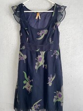 Anthropologie Maeve Blue Floral ALine 100% Silk Dress Womens sz 4 New