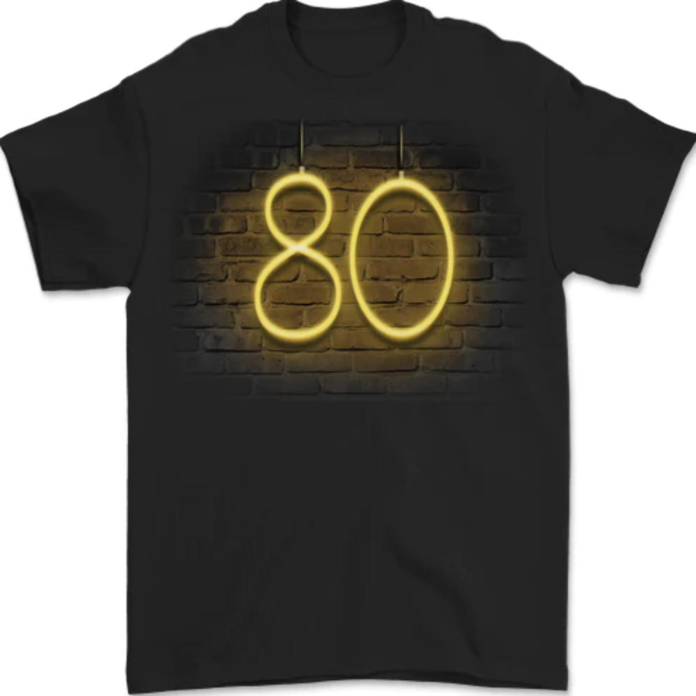 80th Birthday Neon Lights 80 Year Old Mens T-Shirt 100% Cotton