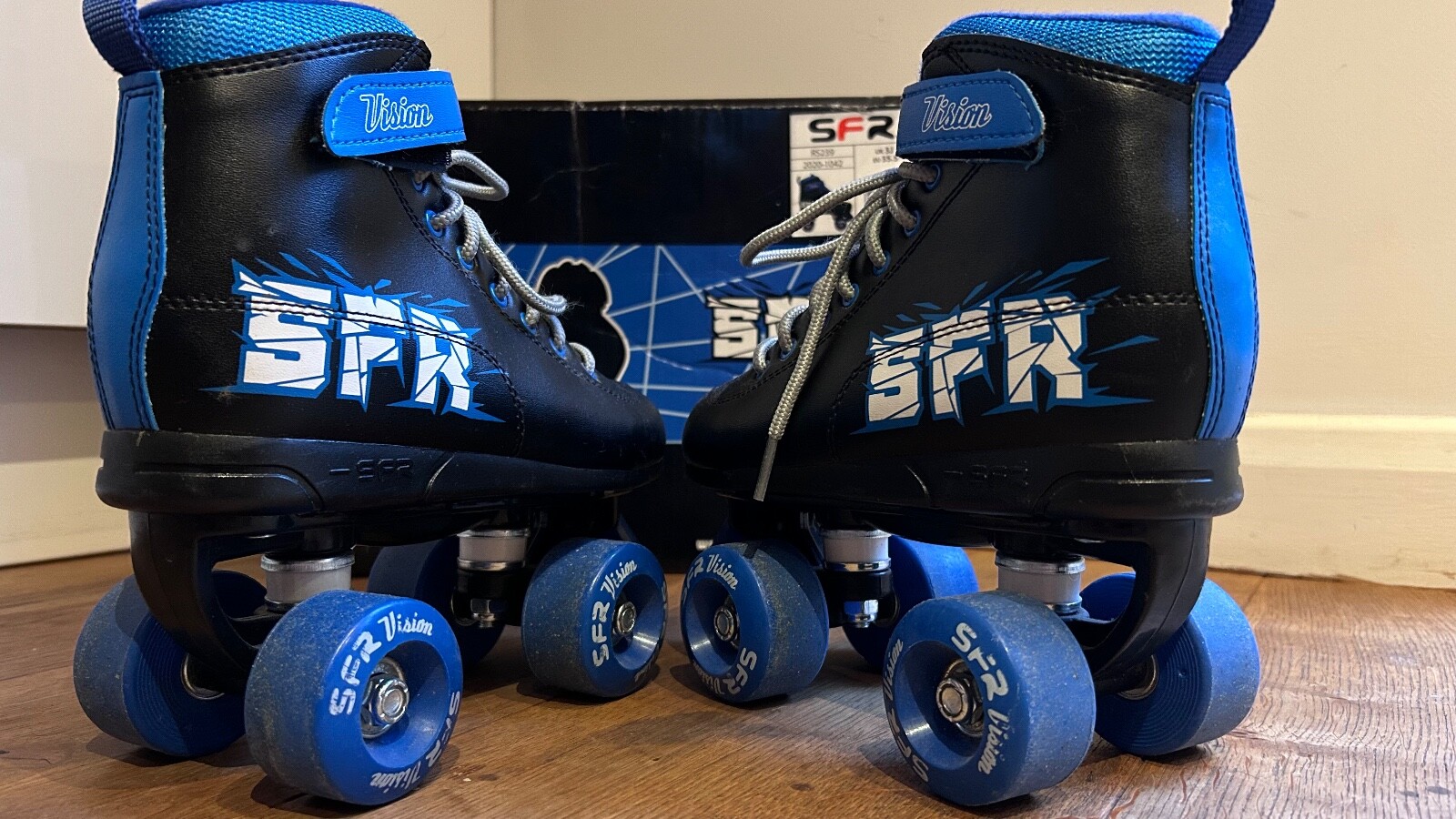SFR Vision Roller Skates Black / Blue Size 3J Used Excellent