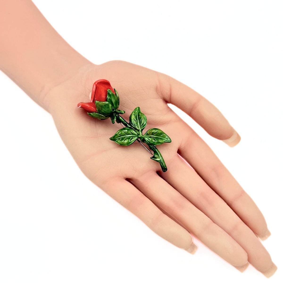 Exquisite Retro 3D Rose Bud Flower Enamel Pin View 2